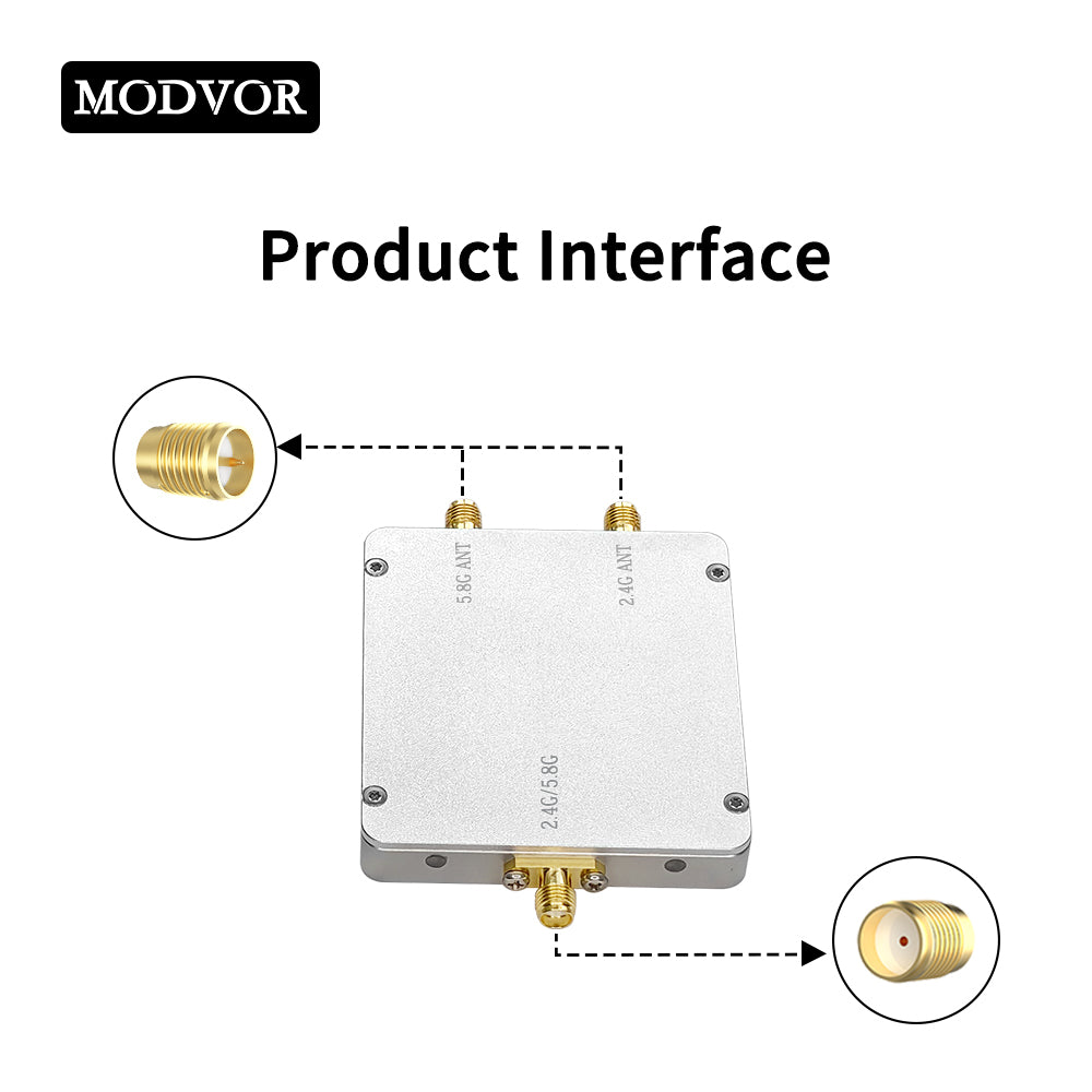 2.4G&5.8G 4W 1-In 2-Out Signal Booster – Dual-Band Extender for WiFi, Bluetooth, LoRa & Industrial IoT with 80X Power, Ultra-Low Noise and Dual-Antenna Output
